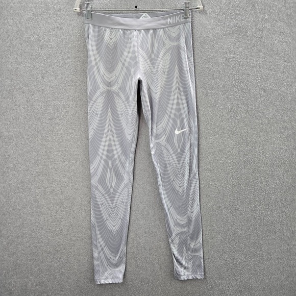 Nike Women Activewear Pants Large Gray Tie Dye Leggings Swoosh Logo 29 in Inseam - Picture 1 of 12